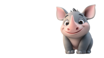 Cute cartoon character of a smiling rhino with pig-like features in a playful pose against a plain background png