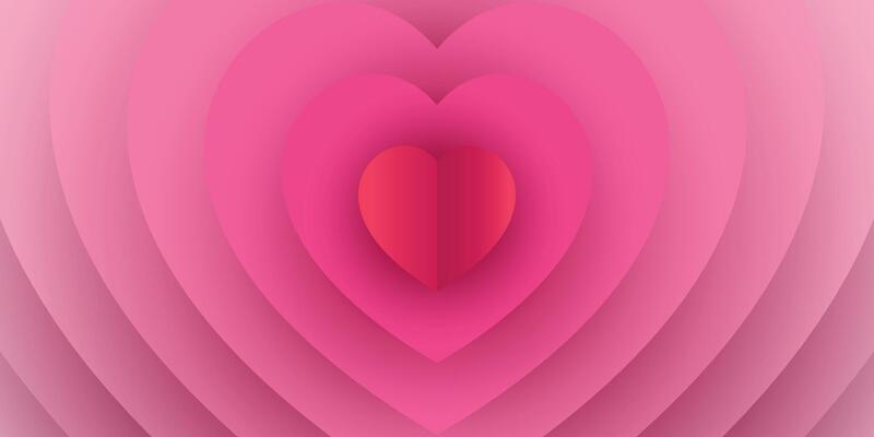 Creative concept of Happy Valentines Day web banner or header. Modern abstract art design with heart depth and shadow. Template for celebration, ads, branding, banner, cover, label, poster, sale