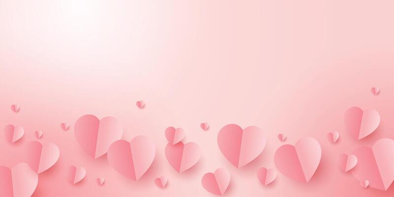 Valentines hearts postcard. Paper flying elements on pink background. symbols of love in shape of heart for Happy Women's, Mother's, Valentine's Day, birthday design
