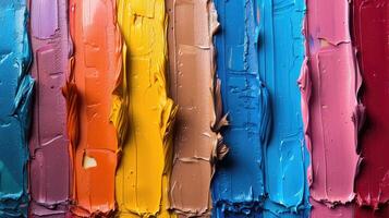 Thick strokes of paint in varying textures and vibrant hues, creating a dynamic and colorful visual experience. photo