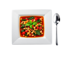 Bean soup with basil, tomato and spinach on transparent background png