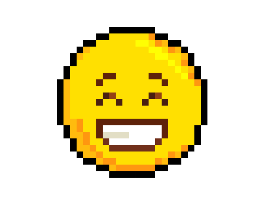 happy☆smileページ 8 bit pixel art yellow smiling eyes, broad happy face icon
