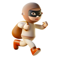 Animated Robber Character with a Smooth Mask and Bag Dashing Forward with Determination Depicting Fun and Playful Elements in a Creative Style png