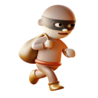 Cartoon Character Dressed as a Robber Running Quickly with a Bag in Tow and Expressing Mischievous Intent on a Colorful Background of Fun png