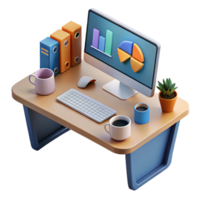 Colorful Workspace Decor with Computer Files Coffee Mugs and Green Plant Creating an Inspiring Atmosphere for Creativity and Focus in Any Office Setting png
