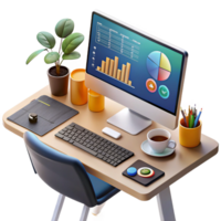 Chic Desk Arrangement Showcasing Computer Keyboard Essential Stationery and Colorful Plant Ideal for Enhancing Your Work Environment and Making Every Task Enjoyable png