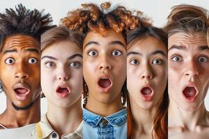 A group of people with their mouths open photo