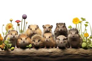 A group of hamsters are sitting on a log photo