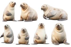 un conjunto de diferente tipos de focas en un blanco antecedentes foto