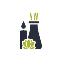 Experience tranquility with our relaxation spa icon, featuring calming candles, aromatic oils, and soothing elements designed to enhance wellbeing and guide you to a serene escape vector