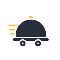 This is a sleek and modern icon that represents ondemand delivery, featuring a cloche on wheels, which effectively symbolizes speed, fast service, and overall efficiency in operations vector