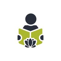 A tranquil icon that beautifully symbolizes relaxation and spa experiences, highlighting a serene figure engrossed in reading with a lotus flower, promoting peace, mindfulness, and inner calm vector