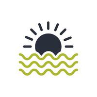 A captivating icon depicting the sun either rising or setting gracefully over tranquil ocean waves, symbolizing relaxation, serenity, tranquility, and peace in a soothing, serene spa environment vector