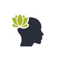 This elegant icon features a serene spa symbol with a tranquil head silhouette and a graceful lotus flower, representing inner calm and promoting mental tranquility and relaxation vector