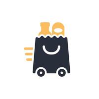 A icon representing ondemand grocery delivery, featuring a stylish shopping bag and bottles, symbolizing fast, efficient, and convenient shopping experiences for customers vector