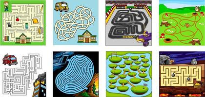 Set of Colorful Maze Games for Brain Training vector