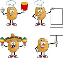 Happy Expressive Potato Characters in Different Outfits and Food-Related Concepts vector