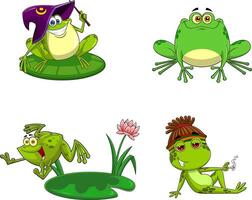 Set of Cute and Colorful Cartoon Frogs in Various Funny Styles vector