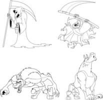 Grim Reaper and Werewolf Line Art Illustrations for Halloween and Fantasy Design Projects vector