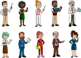 Set of Diverse Cartoon Educators, Professors, and Business Professionals in a Fun and Engaging Style vector