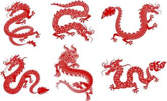 Set of Red Chinese Dragons - High-Quality Graphics for Digital Art and Prints vector