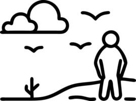 Standing alone traveler envisions fantastic frontiers and landscape and escapade unraveling quiet fields into voyages of soulful depth vector