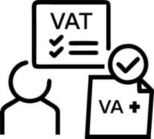 Seller in minimalist setting reviews guidelines on VAT in the EU aligning pan European standards for smooth trade flow vector
