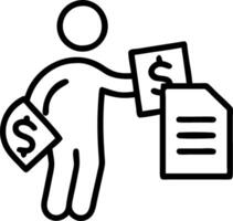 Philanthropist in bare studio reviews receipts noting tax benefits of donating balancing goodwill with financial relief vector