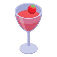 Glass of tomato juice with ripe tomato on top isometric view vector