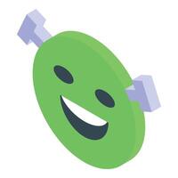 Green alien face showing a large smile with antennas on head vector