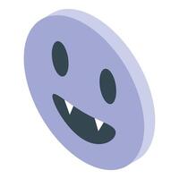 Purple vampire emoji showing fangs and smiling isometrically vector