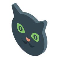 Black cat face showing green eyes and pink nose in isometric view vector