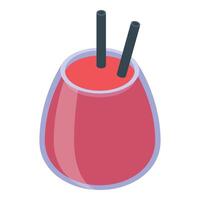 Red cocktail with two straws in isometric view vector