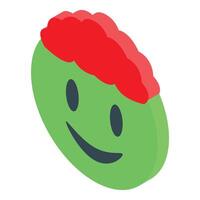Green smiling emoji with red hair showing happiness vector