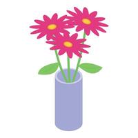 Pink gerbera flowers standing in purple vase for home decoration vector