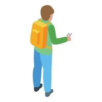 Tourist walking and using navigation app on smartphone vector