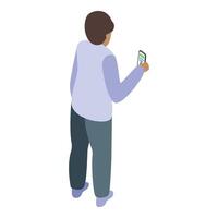 Manager reading news on mobile phone, isometric view vector