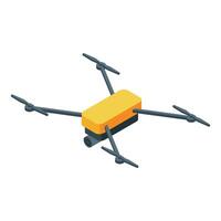Yellow drone flying with rotating blades isometric view vector