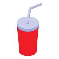 Red soda cup with straw and lid in isometric view vector