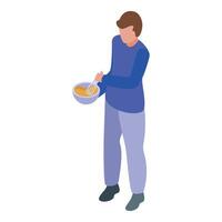 Baker whisking ingredients in bowl, isometric view vector