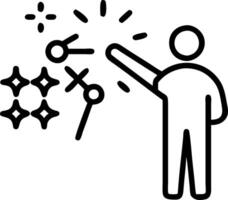Innovator observes innovation nodes tinted sparks hover chest loosens mild hum reveals hidden angles stable insight surfaces vector