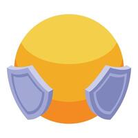 Two shields protecting golden sphere, secure data storage and protection icon vector