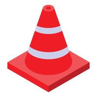 Red traffic cone standing on square base, isometric view for road safety vector