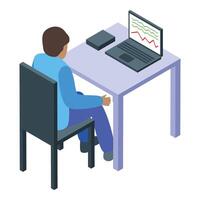 Trader analyzing falling stock market chart on laptop vector