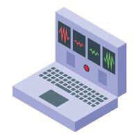 Laptop showing monitoring system interface with charts and indicators vector