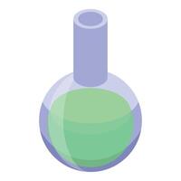 Round bottom flask containing green chemical substance for scientific experimentation vector