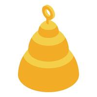 Golden christmas bell ornament hanging with isometric projection vector
