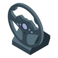 Gaming steering wheel resting on stand, modern controller for immersive racing experience vector