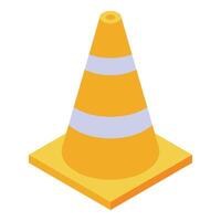 Striped traffic cone standing on square base isometric icon vector