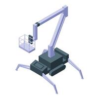 Spider lift crane extending arm with isometric projection vector